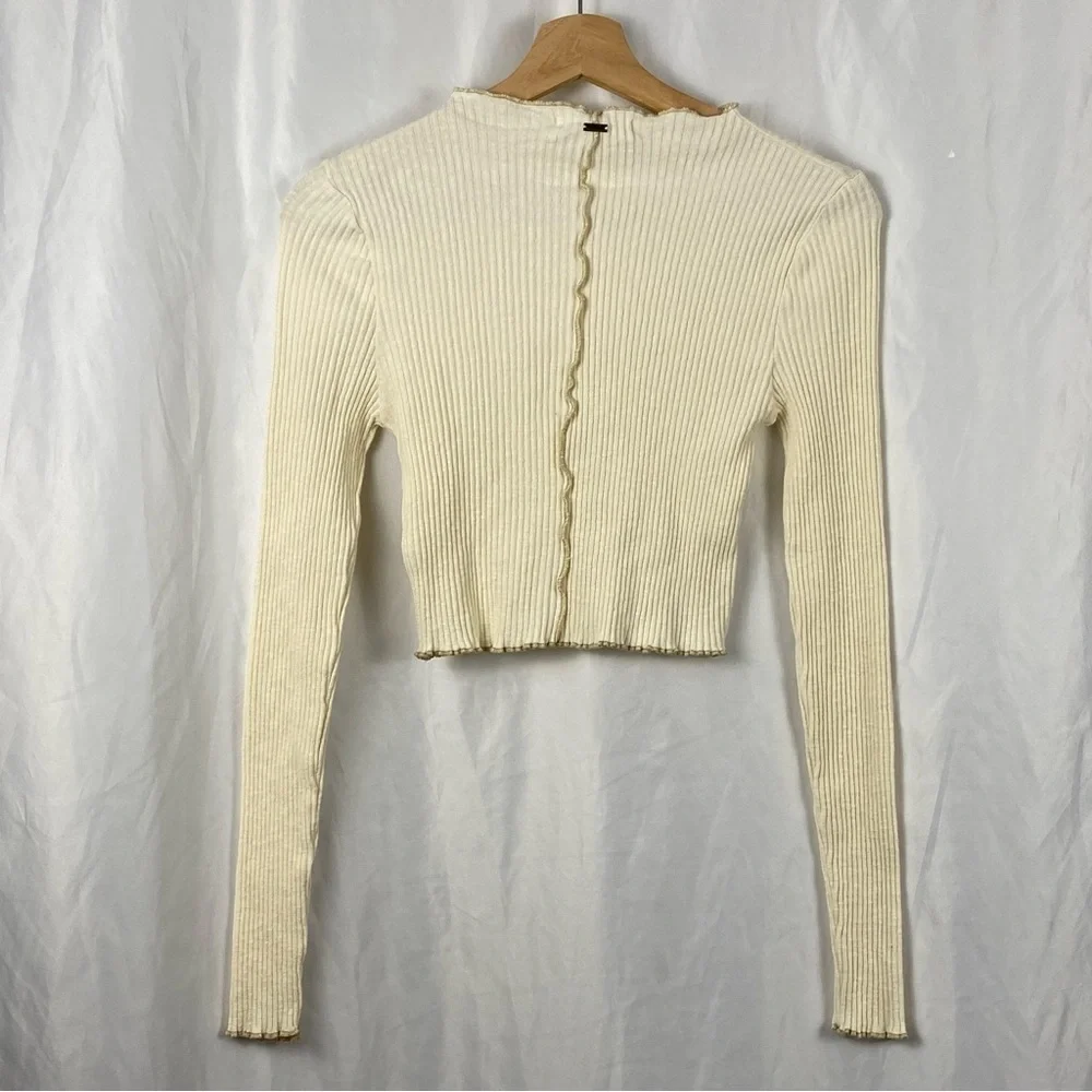 O’Neill Cream Ribbed Y2K Long Sleeve Cropped Top Size Small - Picture 12 of 16